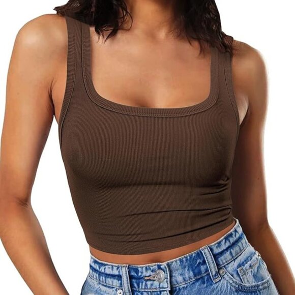 Brown Ribbed Sleeveless Fitted Tank Top - XSmall - Picture 4 of 4